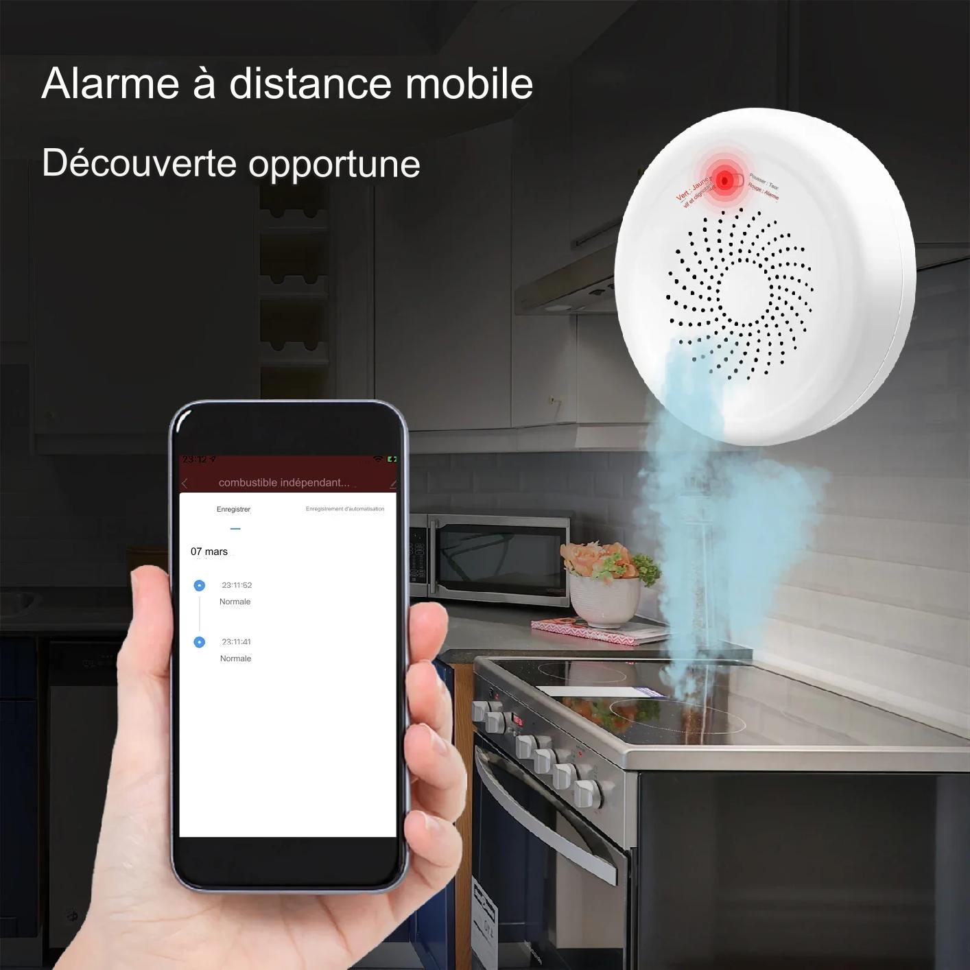 Détecteur de fuite de gaz intelligent - Capteur de combustible pour système d'alarme de sécurité domestique avec télécommande Smart Life App