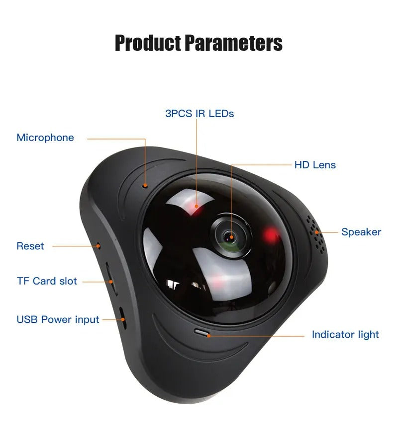 Caméra IP panoramique VR 2MP 1080P 360° avec vision nocturne IR, détection de mouvement et moniteur pour bébé CCTV de sécurité à domicile