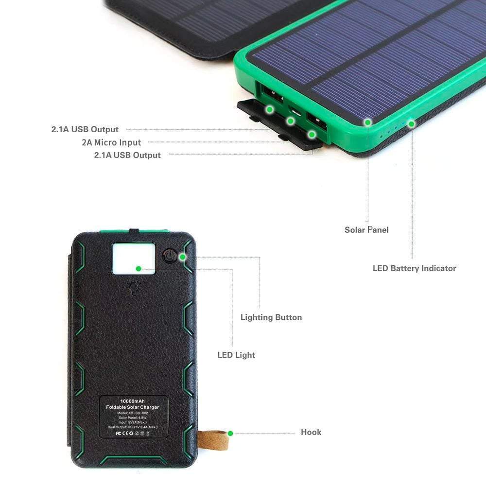 Chargeur Portable Double Usb Solaire 10 000 Mah Et Voyant Del