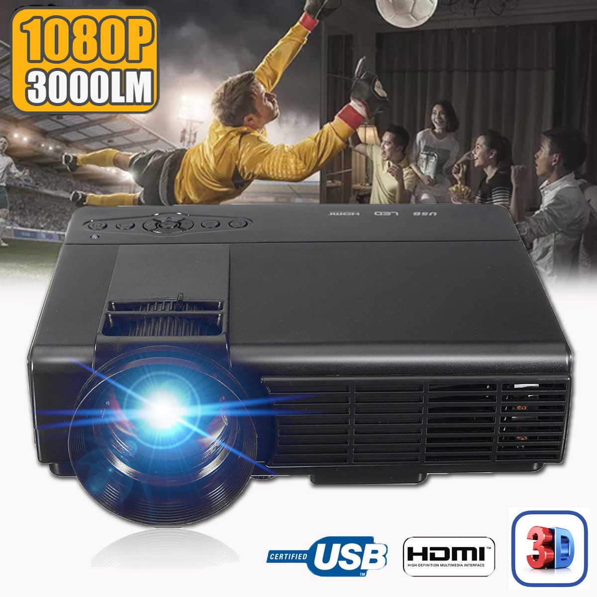 Projecteur De Cinéma À Domicile Dlp 3D Hd142X 1080P De 3000 Lumens