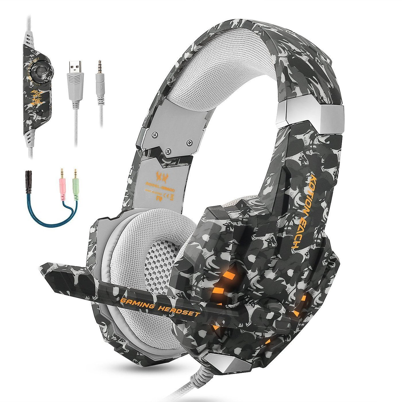 Kotion Eachh G9000 Casque De Jeu 3,5 Mm Pour Pc Ps4 Xbox One Avec Éclairage Del À Del