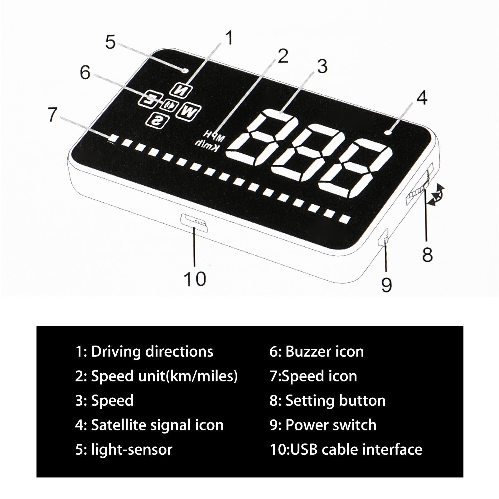Projecteur De Compteur De Vitesse Hud Project Mph/Km De Voiture Numérique Gps Tête Haute Fenêtre D'Alarme D'Alarme Fatiguée
