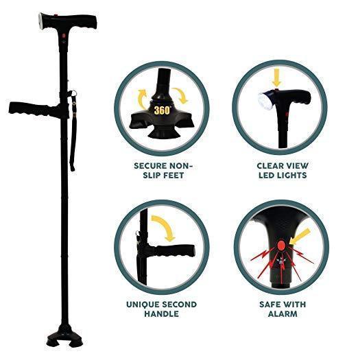 Canne De Marche Pliable Selon Standing Avec 6 Lumières Del