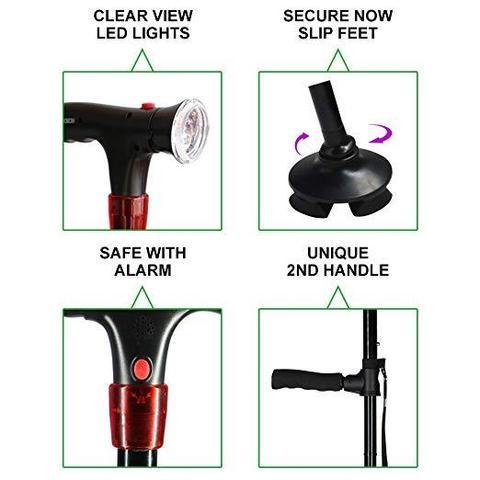 Canne De Marche Pliable Selon Standing Avec 6 Lumières Del