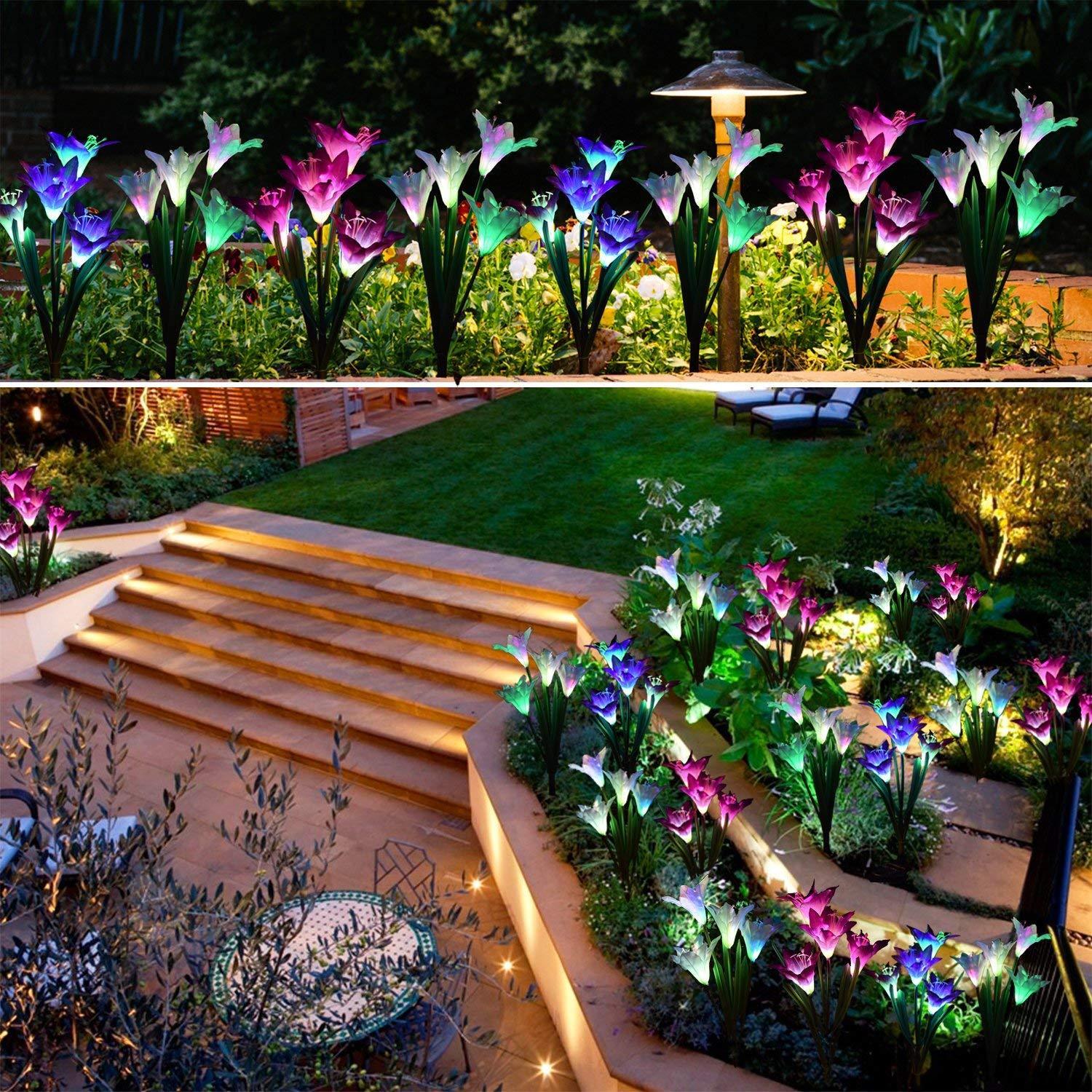 Lumières Actionnées Solaires De Jardin De Fleur (7 Lumières De Changement Automatique De Led De Couleurs)