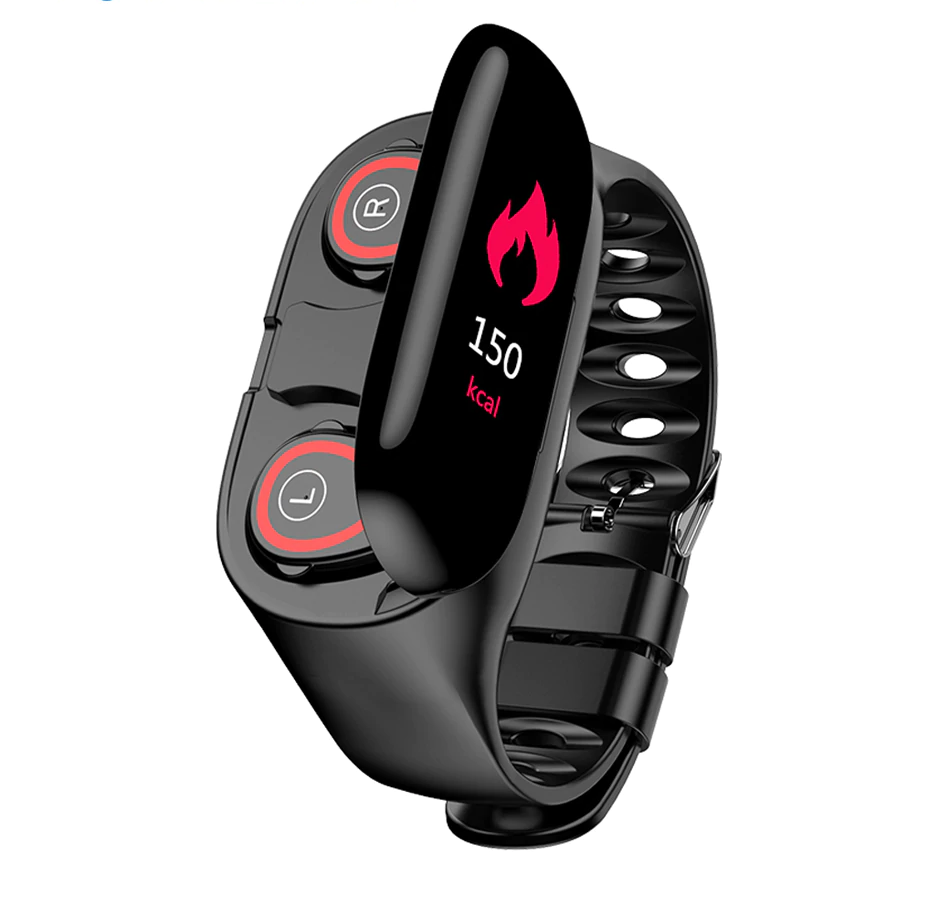 2In1 Montre Smart Watch + Écouteurs Bluetooth Sans Fil Intégrés Fitness Tracker Moniteur De Sommeil De Fréquence Cardiaque De La Santé Avec App Pour Ios Android