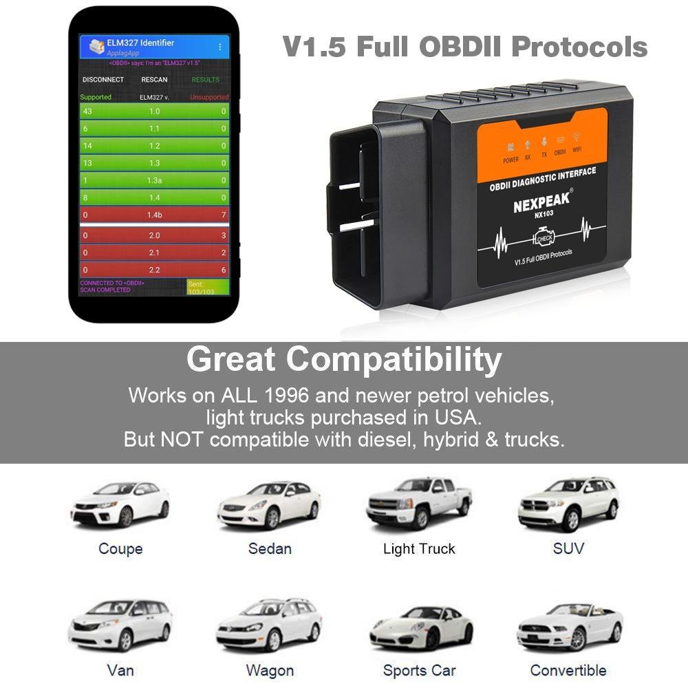 Scanner De Voiture Pour Adaptateur Obd2 Elm327 V1.5 Wifi Ios