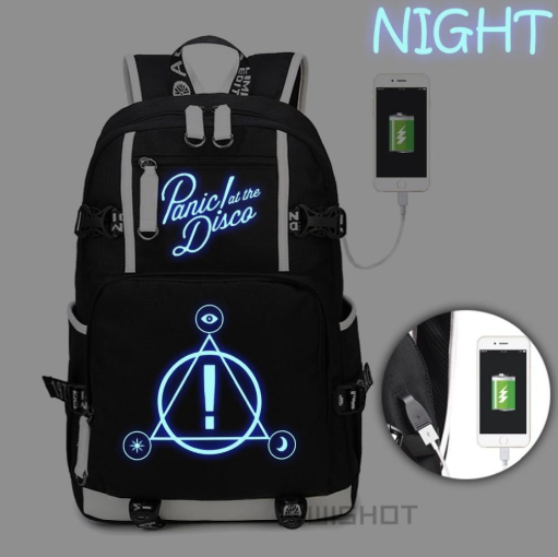 Unisexe Wishot Panic À La Disco Sac À Dos Multifonction Usb Charging Sac De Voyage Pour Adolescents Garçons Filles Sacs D'École Lumineux