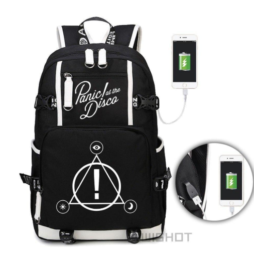 Unisexe Wishot Panic À La Disco Sac À Dos Multifonction Usb Charging Sac De Voyage Pour Adolescents Garçons Filles Sacs D'École Lumineux