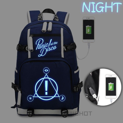 Unisexe Wishot Panic À La Disco Sac À Dos Multifonction Usb Charging Sac De Voyage Pour Adolescents Garçons Filles Sacs D'École Lumineux