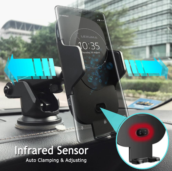 Support De Chargeur De Voiture Sans Fil Qi Avec Capteur Infrarouge Automatique