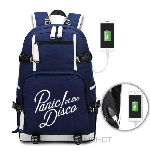 Unisexe Wishot Panic À La Disco Sac À Dos Multifonction Usb Charging Sac De Voyage Pour Adolescents Garçons Filles Sacs D'École Lumineux