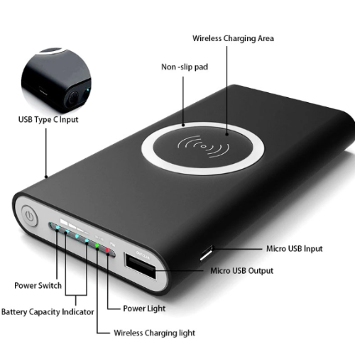 Banque De Puissance De Chargeur Sans Fil Portable 10000 Mah