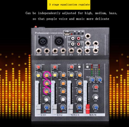 Mixeur Professionnel De Karaoké | Console De Mixage Audio 4 Canaux Studio Amplificateur Audio Mini Microphone Numérique Carte De Mixage Sonore