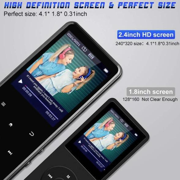 Lecteur Mp3 Bluetooth Portable Avec Grand Écran 2,4 "