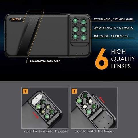 6 En 1 Cas De Téléphone Objectif De La Caméra Pour Iphone Xr, Xs, Xs Max
