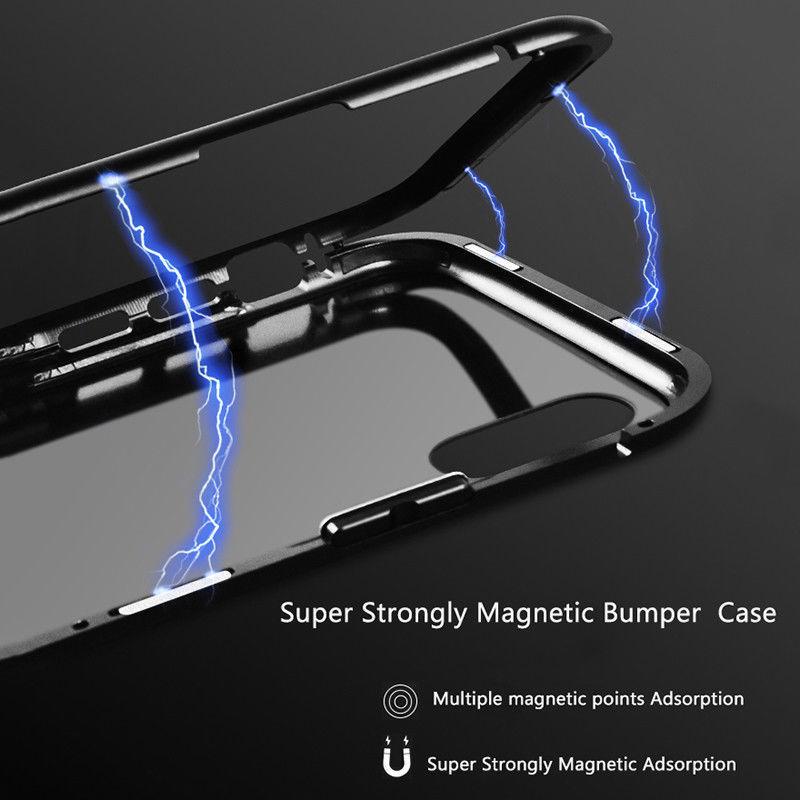Étui De Protection Arrière En Verre Trempé Avec Cadre En Métal Magnétique Pour Iphone