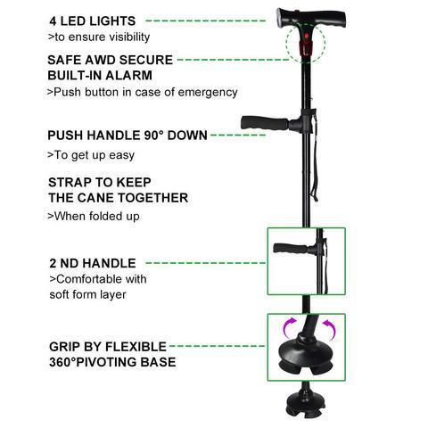 Canne De Marche Pliable Selon Standing Avec 6 Lumières Del