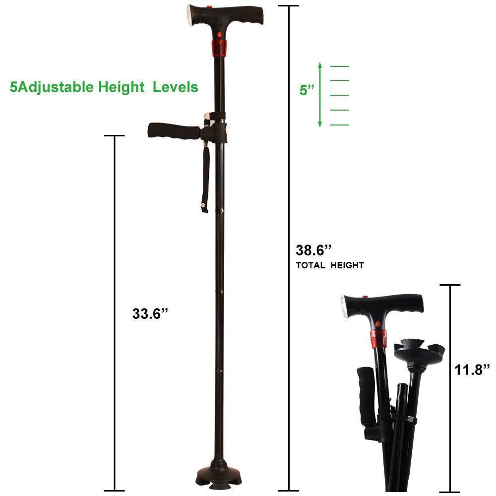 Canne De Marche Pliable Selon Standing Avec 6 Lumières Del