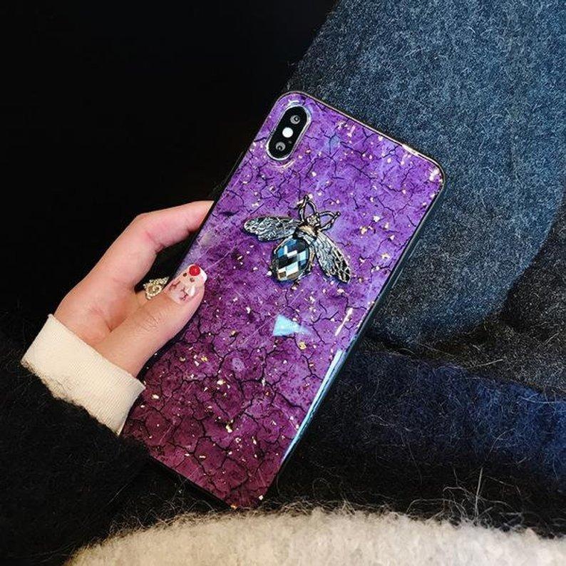 Étui De Luxe En Silicone D'Abeille En Métal Diamant Abeille