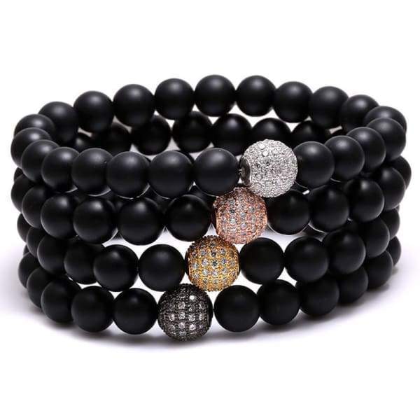 Bracelet Perlé Noir Zircon Ball