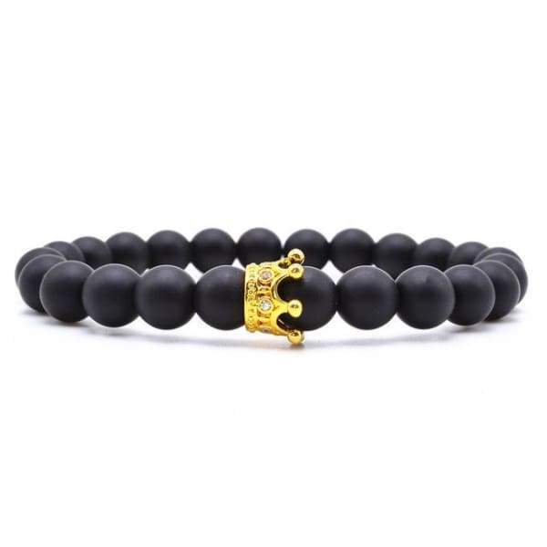 Bracelet En Pierre Noire Mate Avec Options De Couronne En Zircone