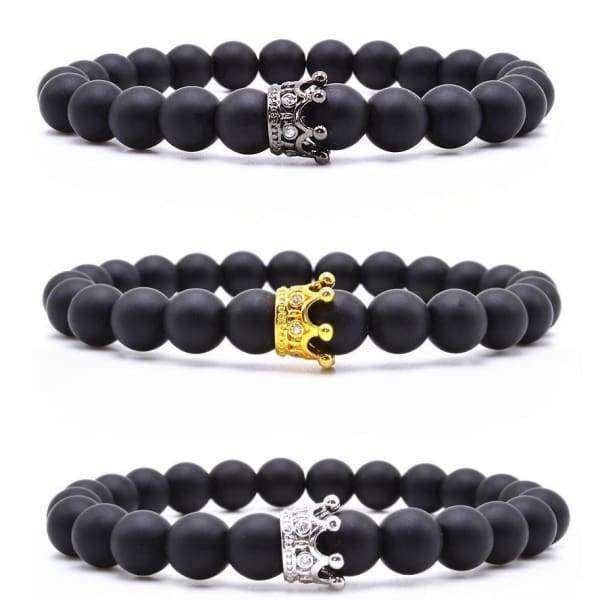 Bracelet En Pierre Noire Mate Avec Options De Couronne En Zircone