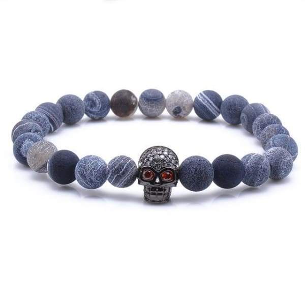 Bracelet En Perles De Roche Bleue Avec Crâne