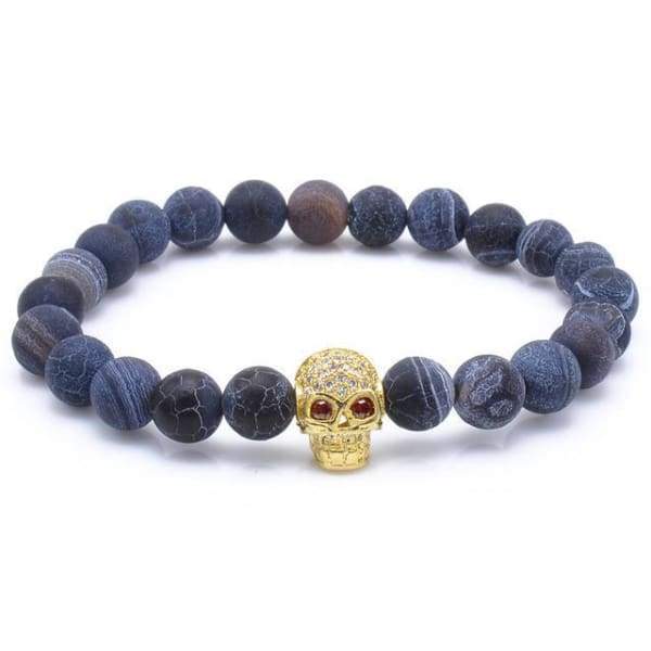 Bracelet En Perles De Roche Bleue Avec Crâne
