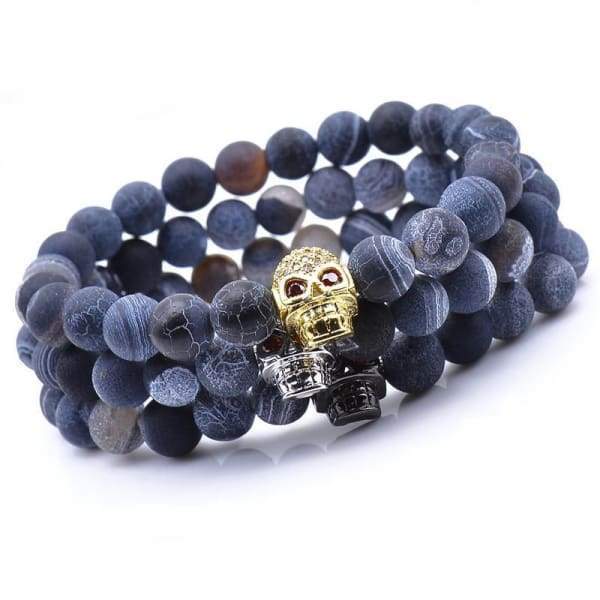 Bracelet En Perles De Roche Bleue Avec Crâne