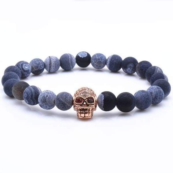 Bracelet En Perles De Roche Bleue Avec Crâne