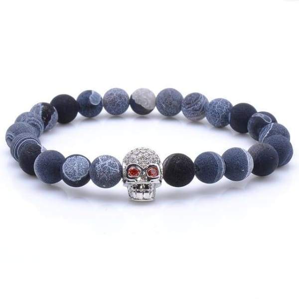 Bracelet En Perles De Roche Bleue Avec Crâne