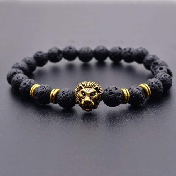 Bouddha-Hibou-Lion-Casque-Bracelets De Lave Noir Léopard