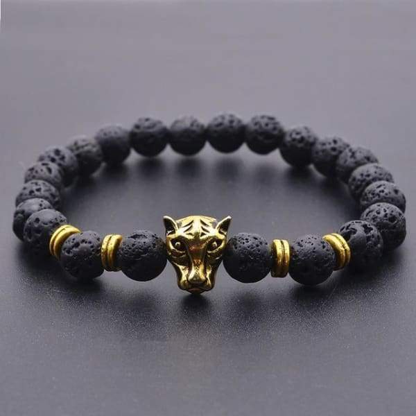 Bouddha-Hibou-Lion-Casque-Bracelets De Lave Noir Léopard