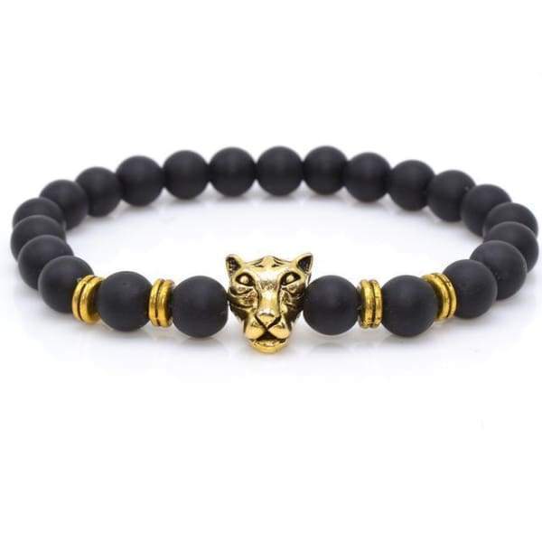 Bouddha-Hibou-Lion-Casque-Bracelets De Lave Noir Léopard