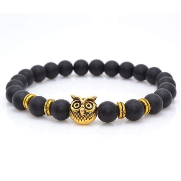 Bouddha-Hibou-Lion-Casque-Bracelets De Lave Noir Léopard