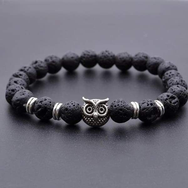 Bouddha-Hibou-Lion-Casque-Bracelets De Lave Noir Léopard