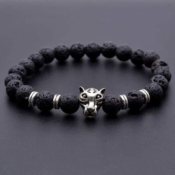 Bouddha-Hibou-Lion-Casque-Bracelets De Lave Noir Léopard