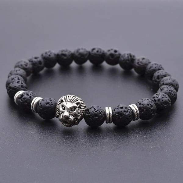 Bouddha-Hibou-Lion-Casque-Bracelets De Lave Noir Léopard