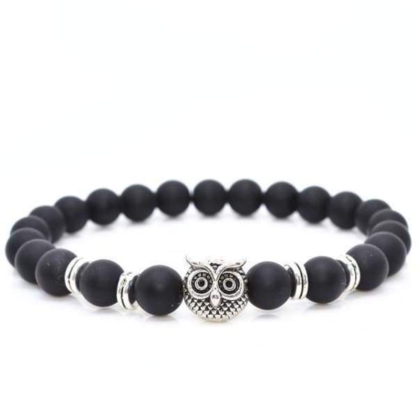 Bouddha-Hibou-Lion-Casque-Bracelets De Lave Noir Léopard