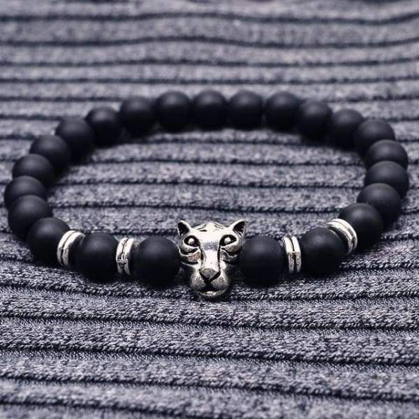 Bouddha-Hibou-Lion-Casque-Bracelets De Lave Noir Léopard