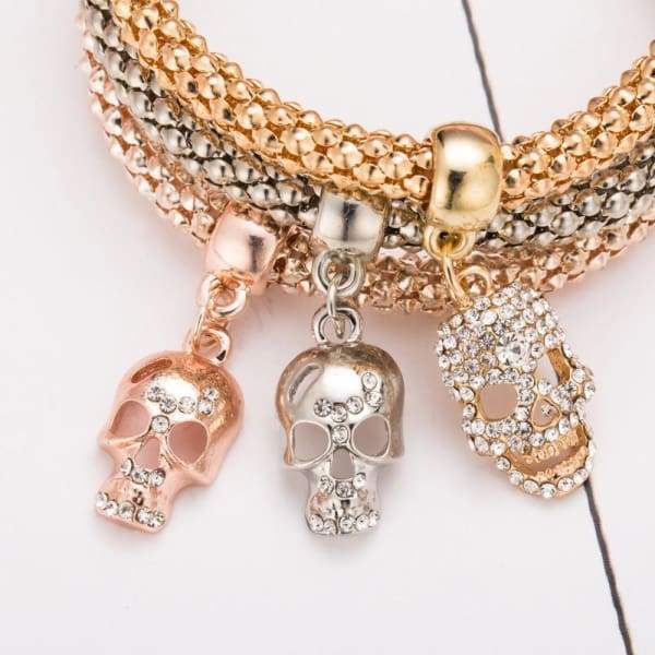 Bracelet Crâne En Cristal Doré 3 Pcs/Ensemble
