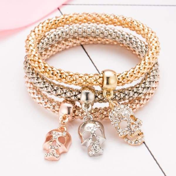 Bracelet Crâne En Cristal Doré 3 Pcs/Ensemble