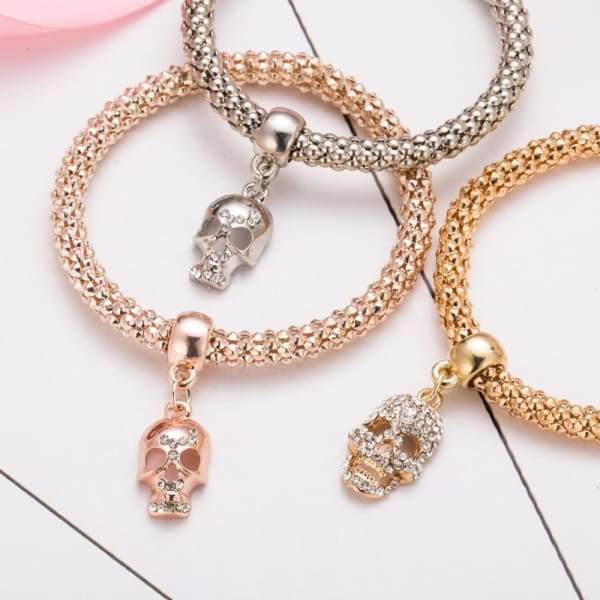 Bracelet Crâne En Cristal Doré 3 Pcs/Ensemble
