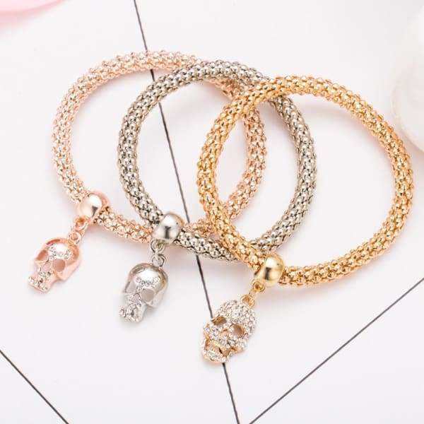 Bracelet Crâne En Cristal Doré 3 Pcs/Ensemble