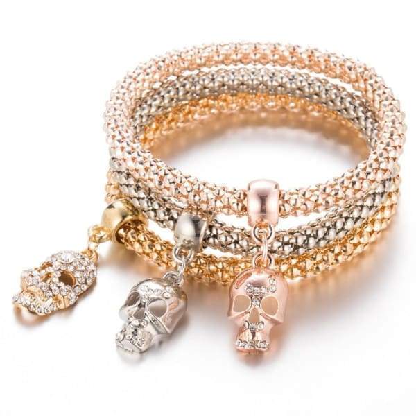 Bracelet Crâne En Cristal Doré 3 Pcs/Ensemble
