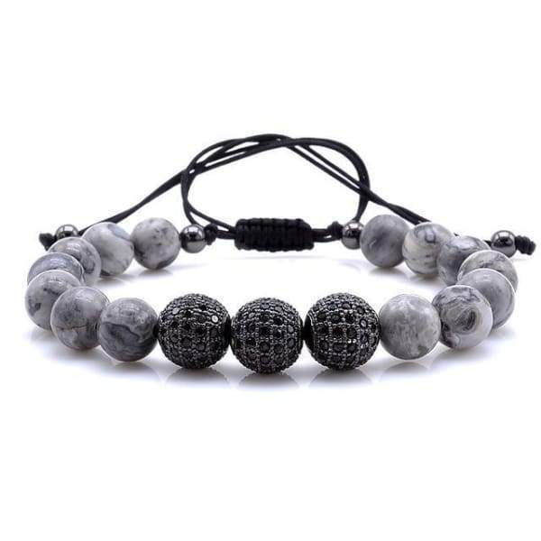 Bracelet En Pierre Grise Naturelle Avec Breloques En Zircone