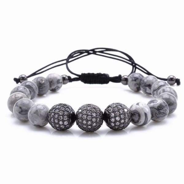 Bracelet En Pierre Grise Naturelle Avec Breloques En Zircone