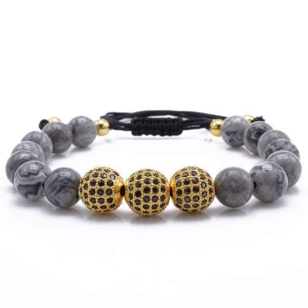 Bracelet En Pierre Grise Naturelle Avec Breloques En Zircone