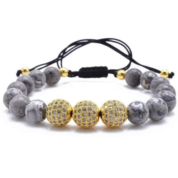 Bracelet En Pierre Grise Naturelle Avec Breloques En Zircone